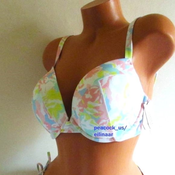 38D/L Victoria Secret Swim Push Up Top Bikini Set Side Tie Cheeky Camo Floral - Picture 5 of 9